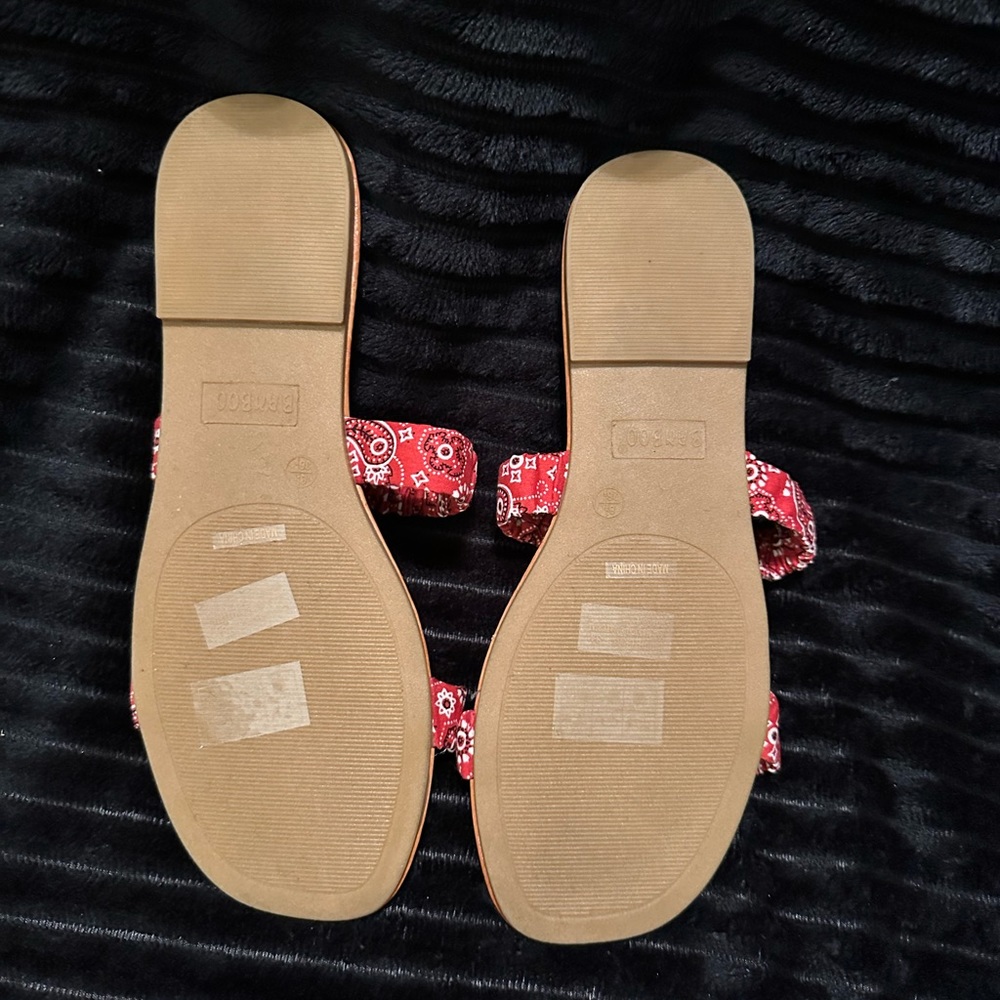 Red two strap sandals